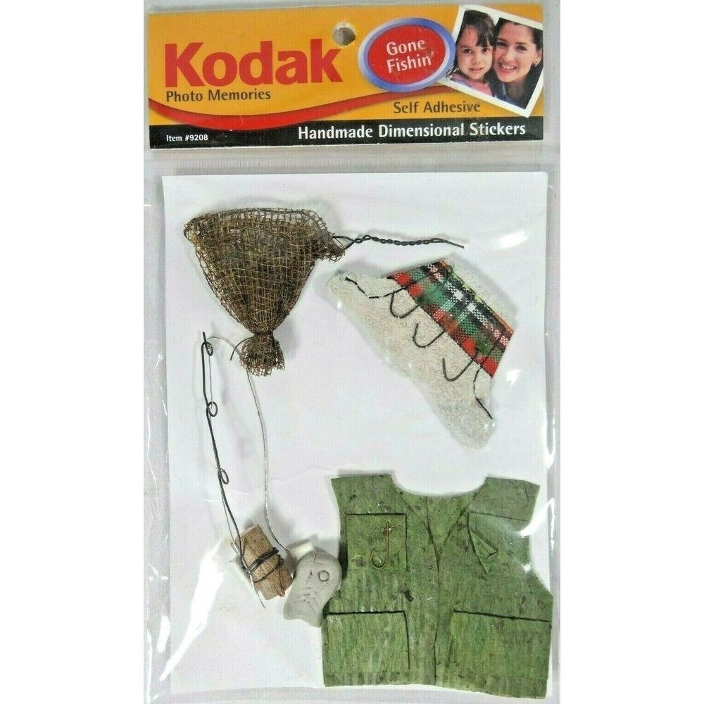 Kodak Gone Fishing Scrapbook Dimensional Stickers Fishing Net Vest Hat Craft NEW